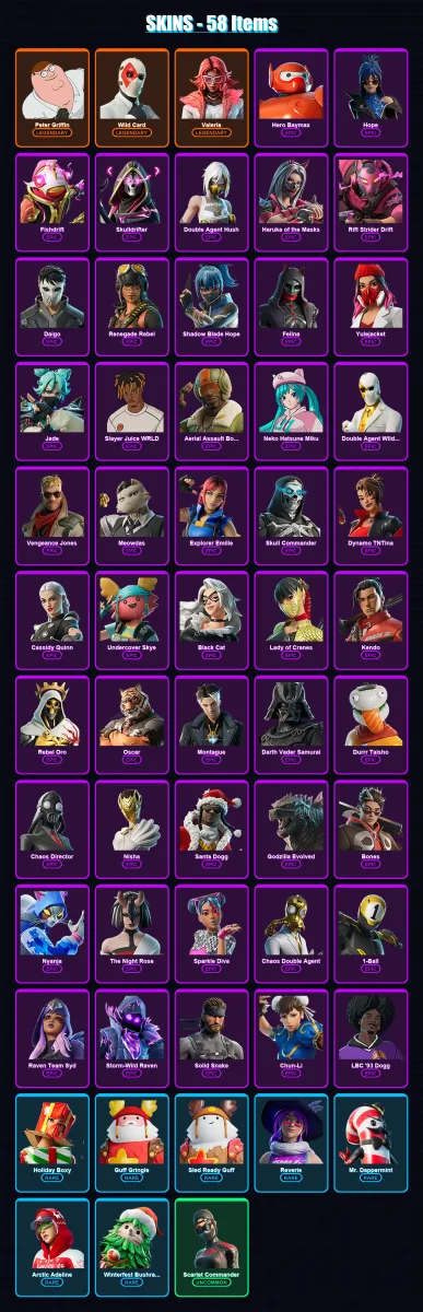 [PC/PSN] | Peter Griffin | Wild Card | Valeria | Hero Baymax | Hope | 58 skin | 76 pickaxe | 41 emote | 46 glider | Lv534 — Fortnite account