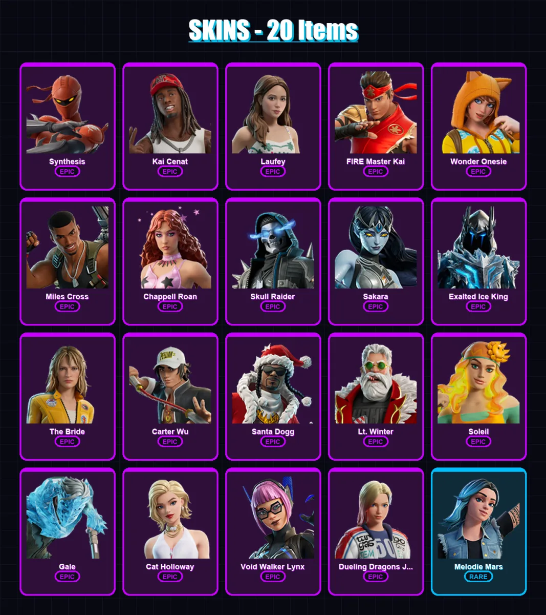 [PS4/PS5/XBOX/PC] | Synthesis | Kai Cenat | Laufey | FIRE Master Kai | Wonder Onesie | 20 skin | 24 pickaxe | 13 emote | 15 glider | Lv86