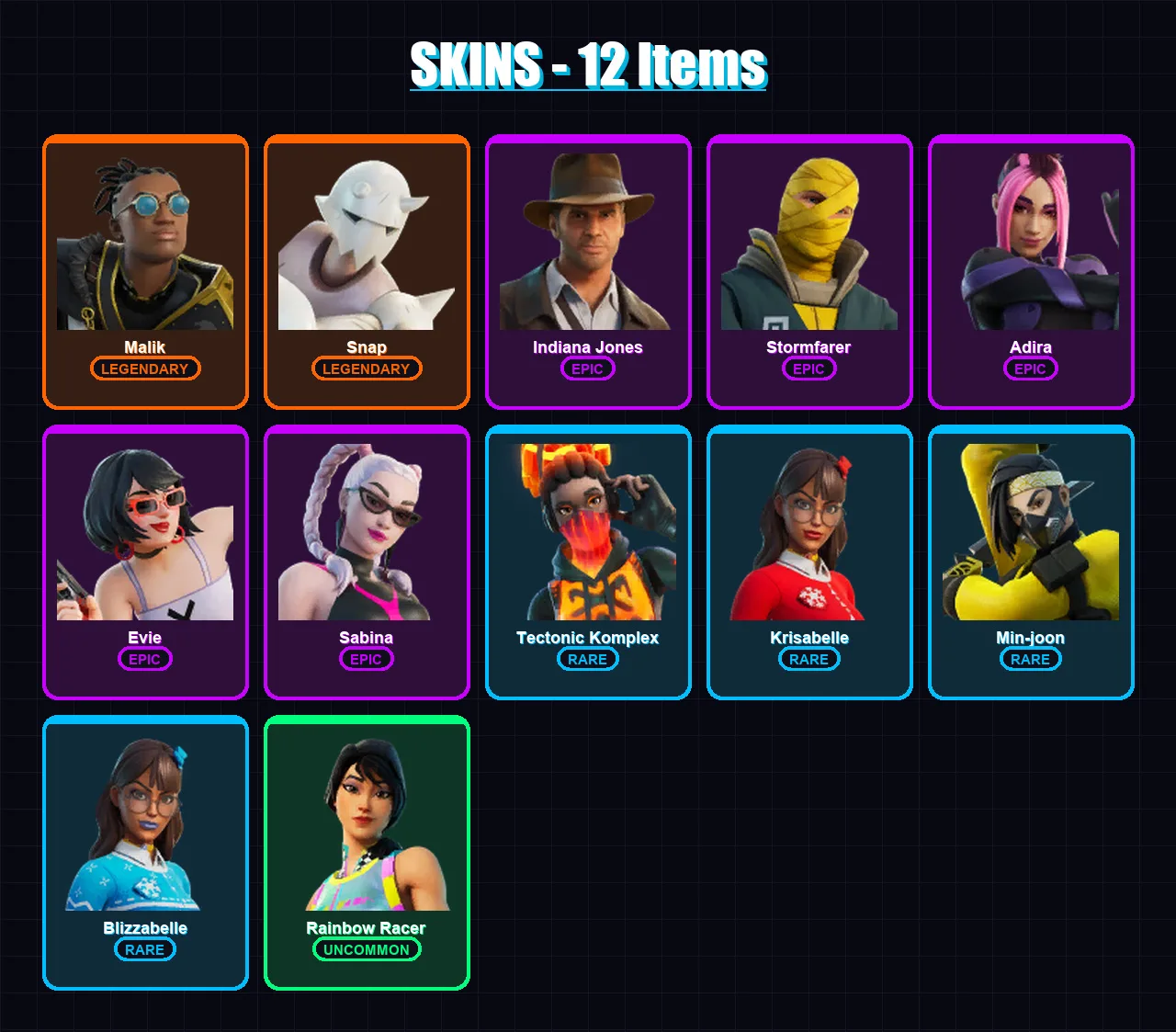[SWITCH/PSN/PC] | Malik | Snap | Indiana Jones | Stormfarer | Adira | 12 skin | 21 pickaxe | 13 emote | 20 glider | Lv225