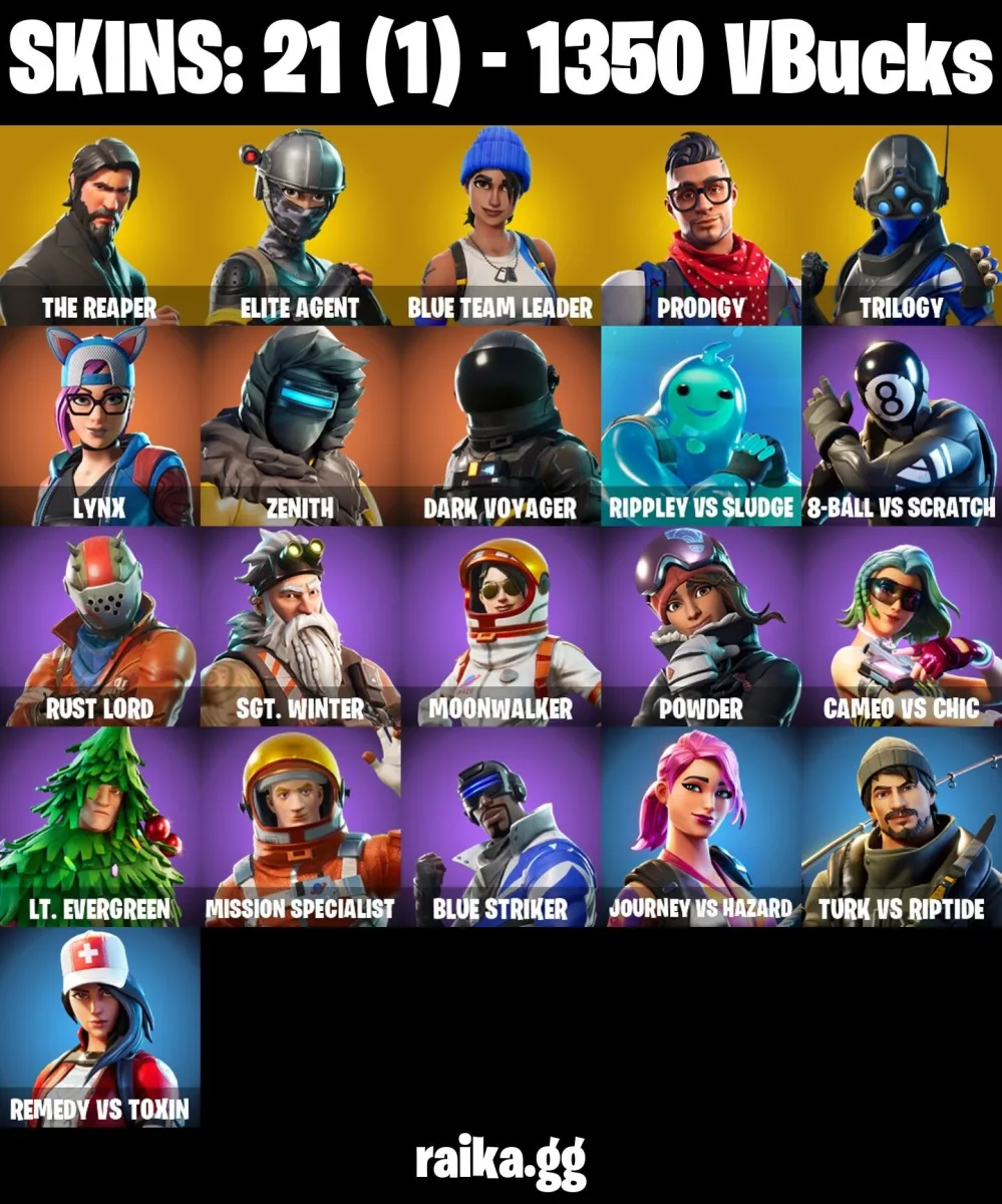 21 skins 1350 VB The Reaper | Elite Agent | Take The L | Take The Elf | Blue Team Leader PSN | PC | Xbox Mail Access Instant Delivery — Fortnite account