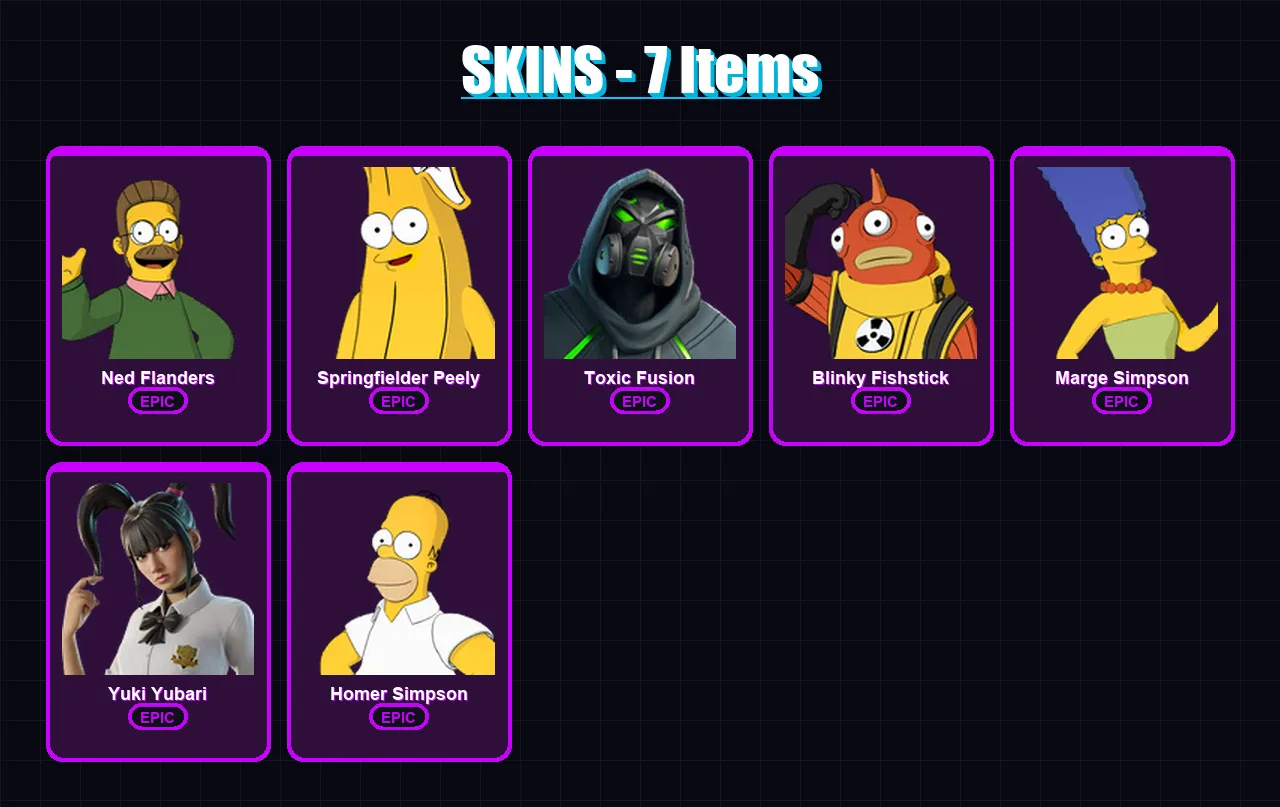 [PC/XBOX/PSN] | Ned Flanders | Springfielder Peely | Toxic Fusion | 7 skin | Lv127