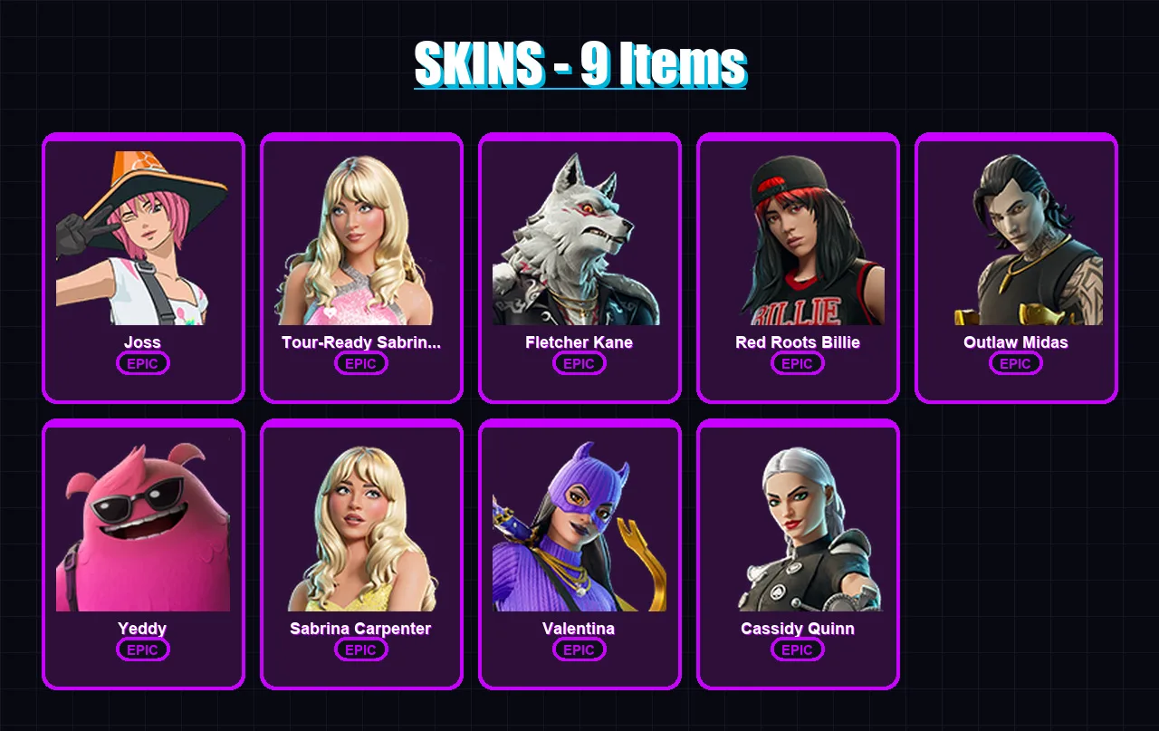 [PC/XBOX/PSN] | Joss | Tour-Ready Sabrina Carpenter | Fletcher Kane | 9 skin | Lv168