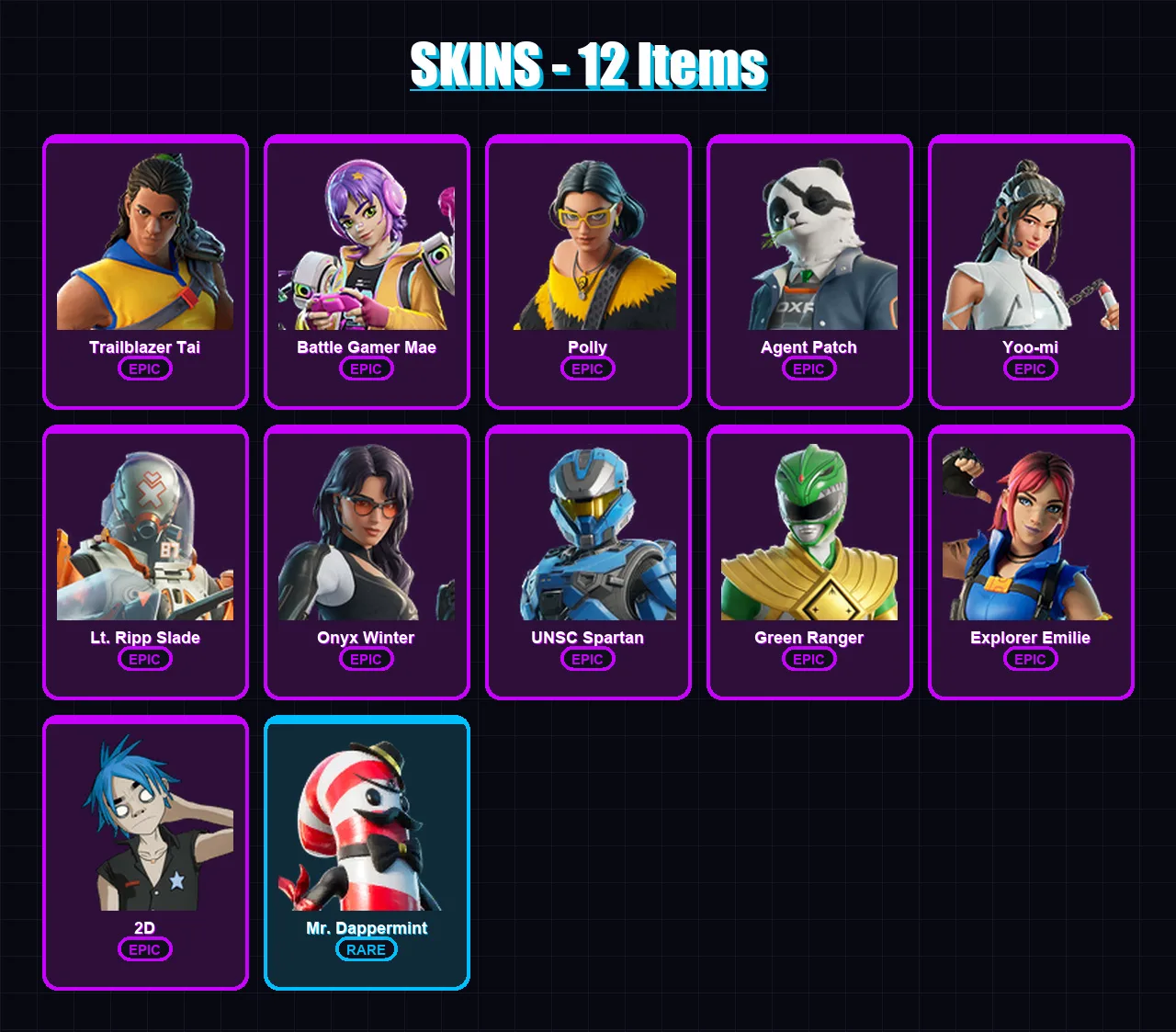 [SWITCH/PC] | Trailblazer Tai | Battle Gamer Mae | Polly | Agent Patch | Yoo-mi | 12 skin | 33 pickaxe | 17 emote | 22 glider | Lv333