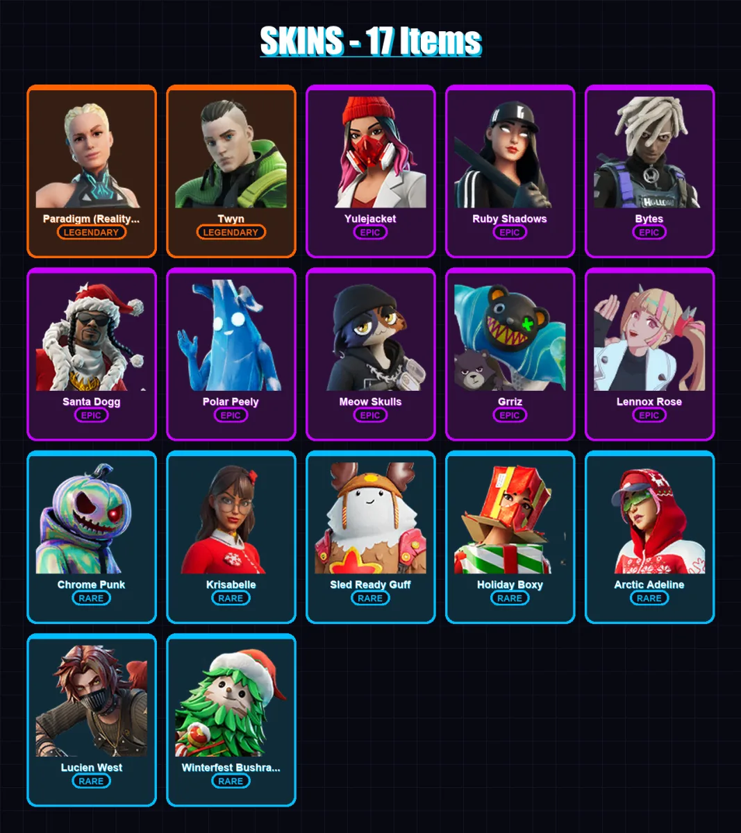 [PC/XBOX/PSN] | Paradigm (Reality-659) | Twyn | Yulejacket | Ruby Shadows | Bytes | 17 skin | 51 pickaxe | 34 emote | 47 glider | Lv1051 — Fortnite account