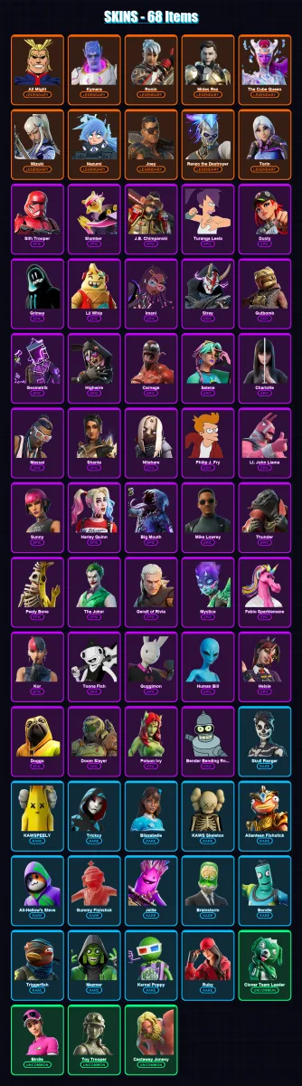 [PC/PSN] | All Might | Kymera | Ronin | Midas Rex | The Cube Queen | 68 skin | 52 pickaxe | 55 emote | 42 glider | Lv643