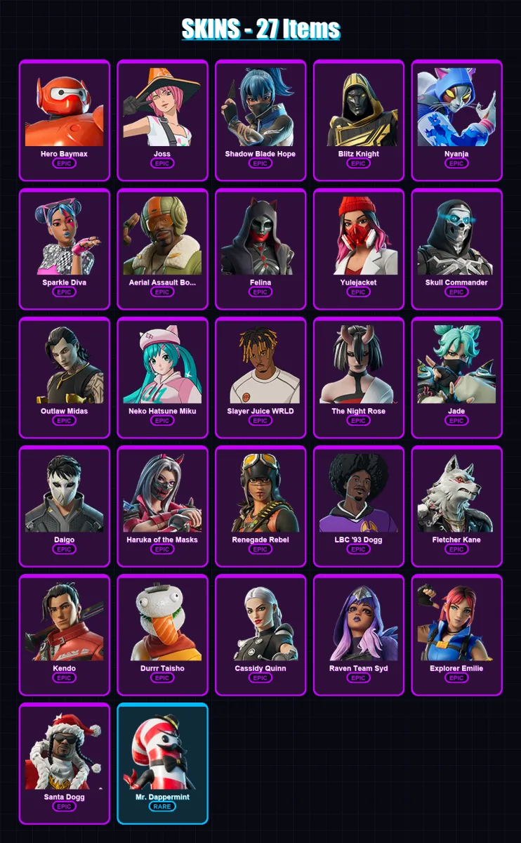 [PC/PSN] | Hero Baymax | Joss | Shadow Blade Hope | Blitz Knight | Nyanja | 27 skin | 54 pickaxe | 31 emote | 33 glider | Lv517