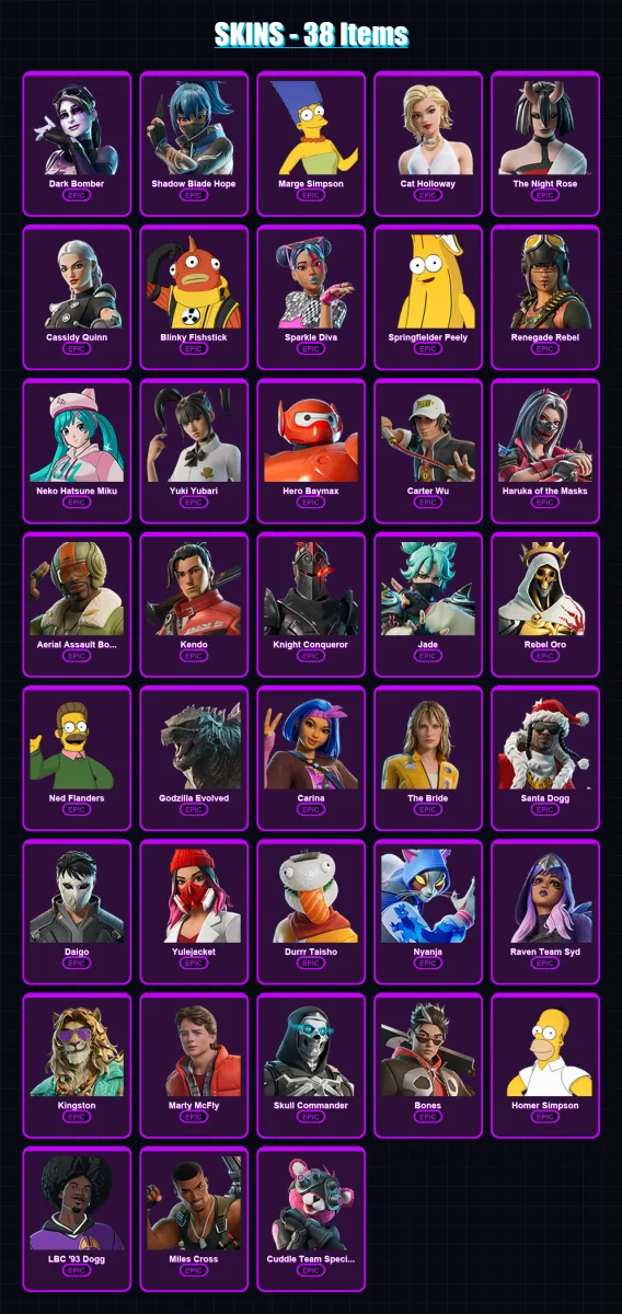 [PS4/PS5/XBOX/PC] | Dark Bomber | Shadow Blade Hope | Marge Simpson | 38 skin | Lv405 — Fortnite account