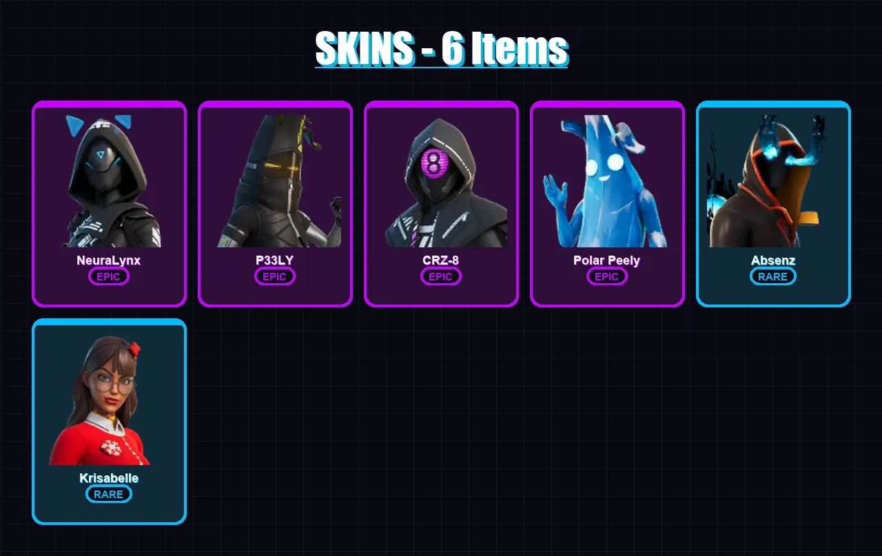 [PS4/PS5/XBOX/PC] | NeuraLynx | P33LY | CRZ-8 | Polar Peely | Absenz | 6 skin | 15 pickaxe | 13 emote | 13 glider | Lv297