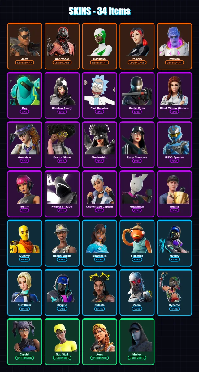 [PC/XBOX/PSN] | Joey | Oppressor | Backlash | Polarity | Kymera | 34 skin | 35 pickaxe | 29 emote | 25 glider | Lv465