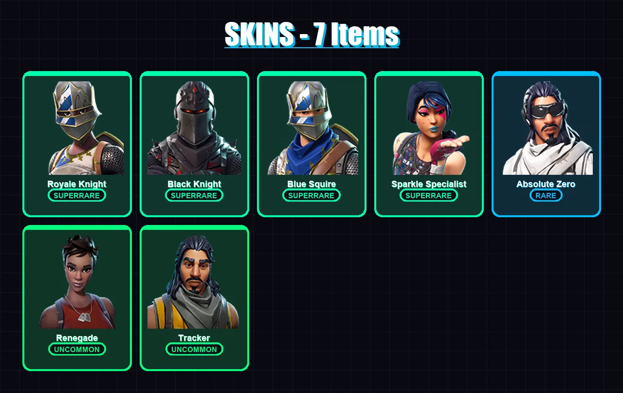 [PC/PSN] | Royale Knight | Black Knight | Blue Squire | Sparkle Specialist | Absolute Zero | 7 skin | 6 pickaxe | 14 emote | 10 glider | Lv180