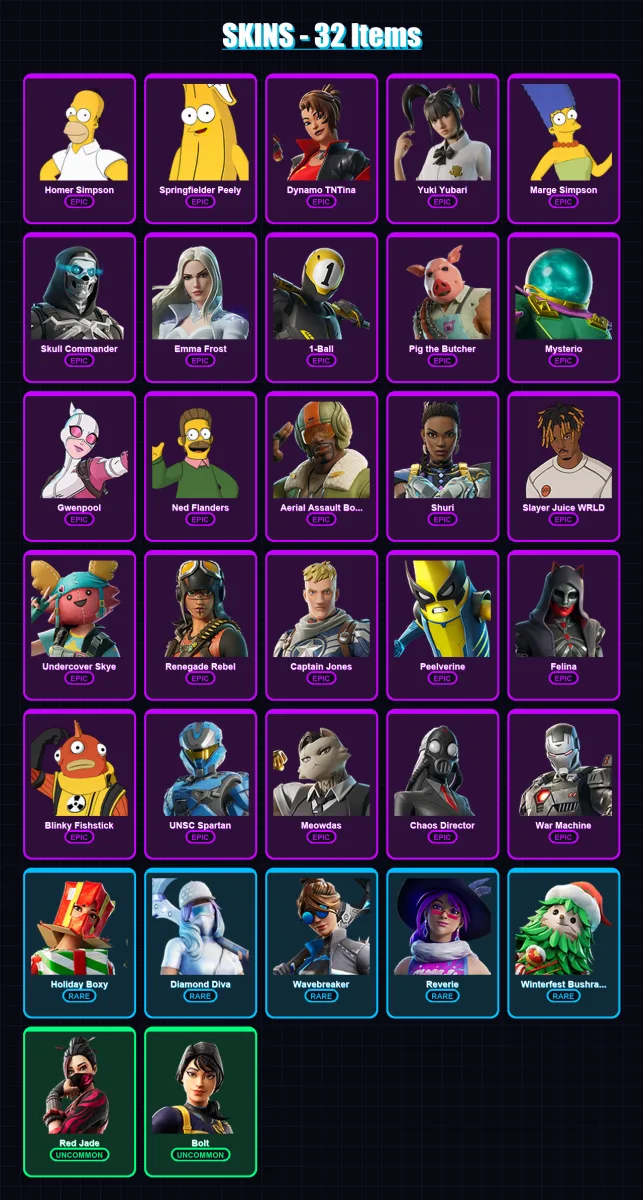 [PC/XBOX/PSN] | Homer Simpson | Springfielder Peely | Dynamo TNTina | 32 skin | Lv898