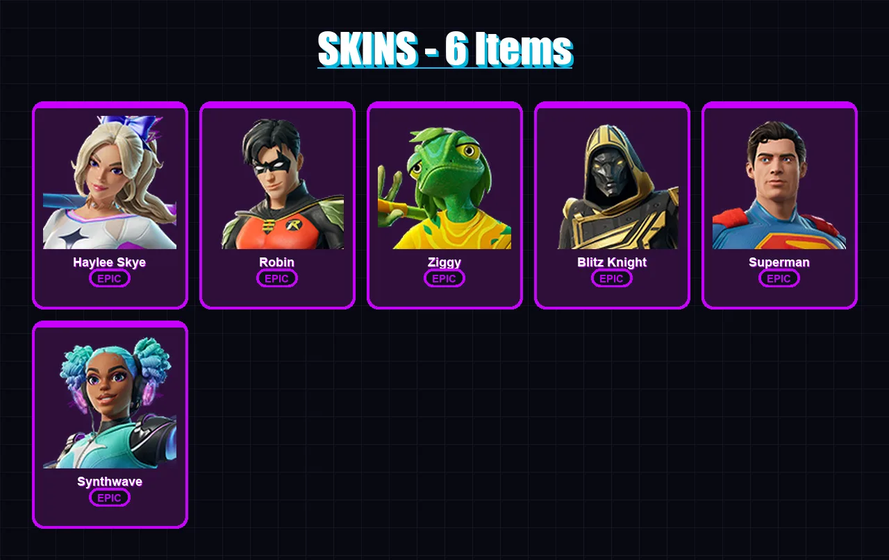[PC/XBOX/PSN] | Haylee Skye | Robin | Ziggy | Blitz Knight | Superman | 6 skin | 14 pickaxe | 11 emote | 12 glider | Lv74