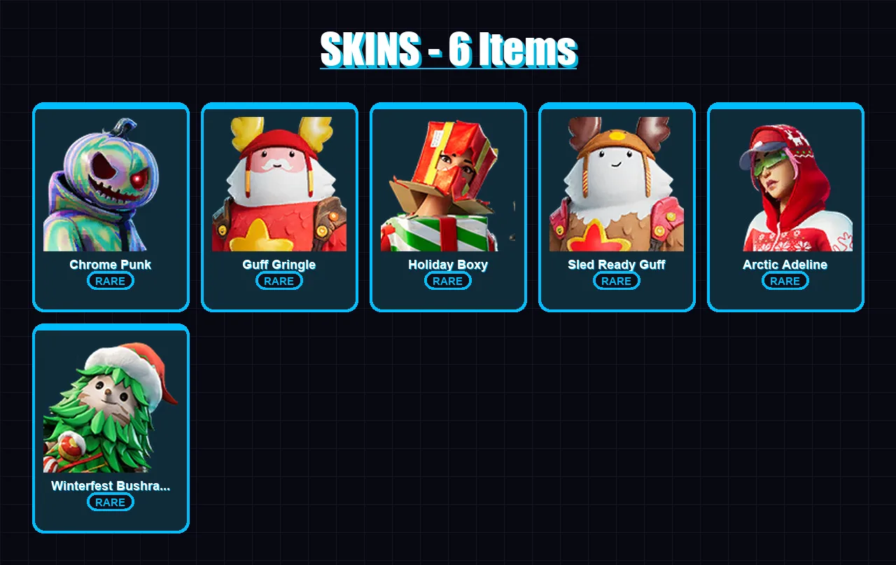 [PC/XBOX/PSN] | Chrome Punk | Guff Gringle | Holiday Boxy | Sled Ready Guff | Arctic Adeline | 6 skin | 10 pickaxe | 8 emote | 15 glider | Lv253