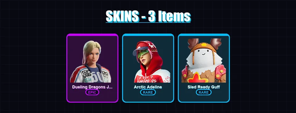 [PC/PSN] | Dueling Dragons Jackie | Arctic Adeline | Sled Ready Guff | 3 skin | 9 pickaxe | 4 emote | 13 glider | Lv97 — main preview