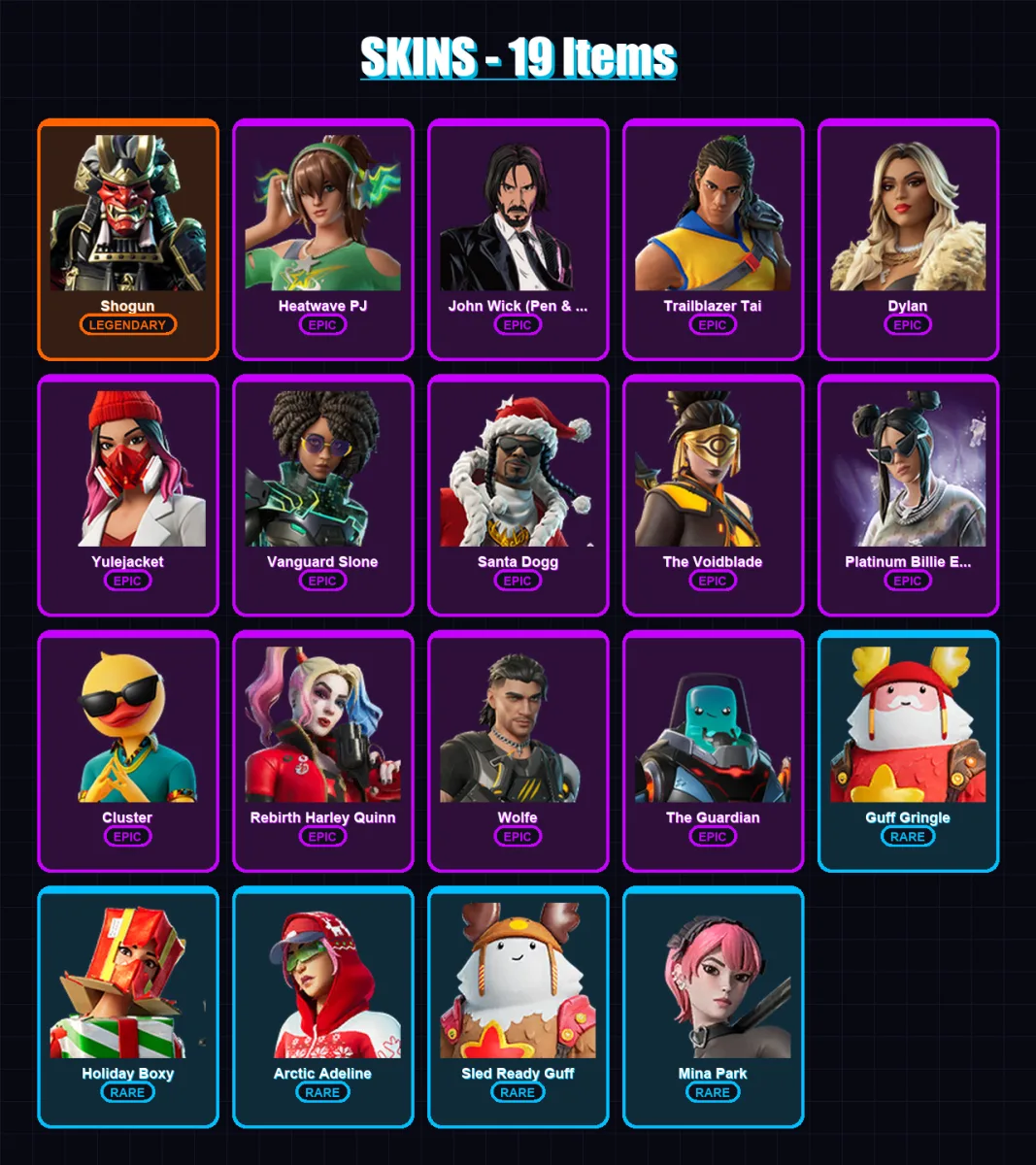 [PC/XBOX/PSN] | Shogun | Heatwave PJ | John Wick (Pen & Ink) | Trailblazer Tai | Dylan | 19 skin | 38 pickaxe | 23 emote | 34 glider | Lv368