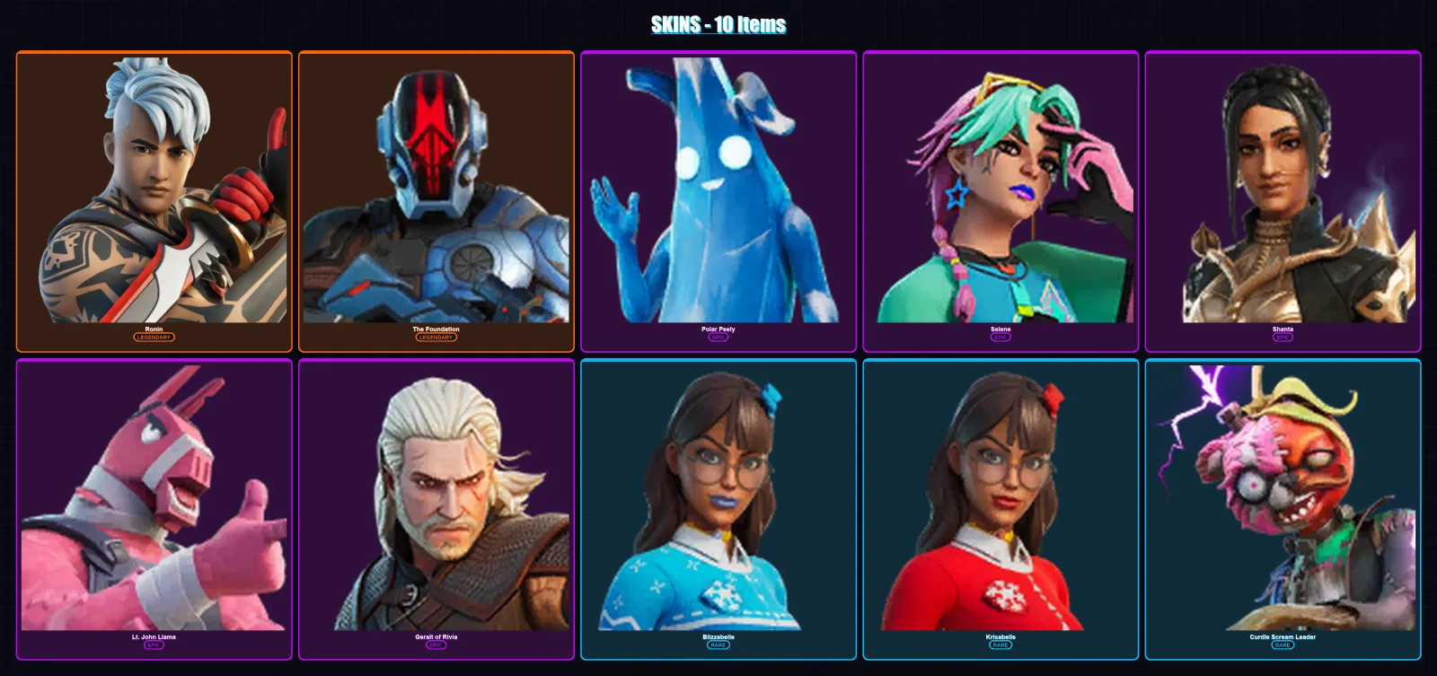 [PC/XBOX/PSN] | Ronin | The Foundation | Polar Peely | Selene | Shanta | 10 skin | 20 pickaxe | 17 emote | 16 glider | Lv180