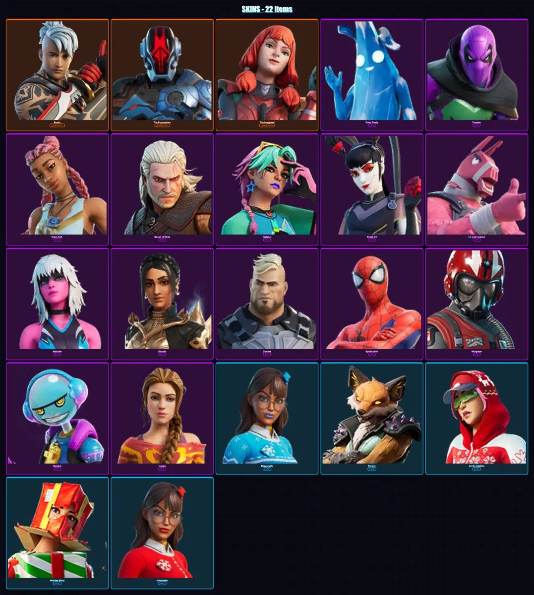 [PC/XBOX/PSN] | Ronin | The Foundation | The Imagined | Polar Peely | Prowler | 22 skin | 26 pickaxe | 20 emote | 30 glider | Lv316