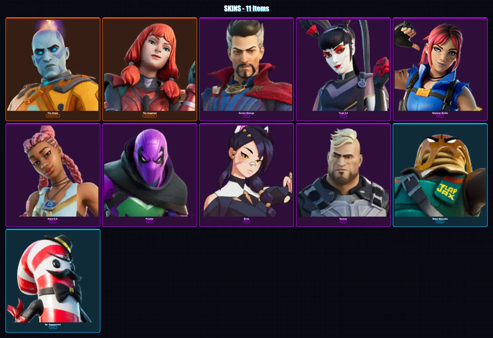 [PC/XBOX/PSN] | The Origin | The Imagined | Doctor Strange | Tsuki 2.0 | Explorer Emilie | 11 skin | 12 pickaxe | 12 emote | 13 glider | Lv191