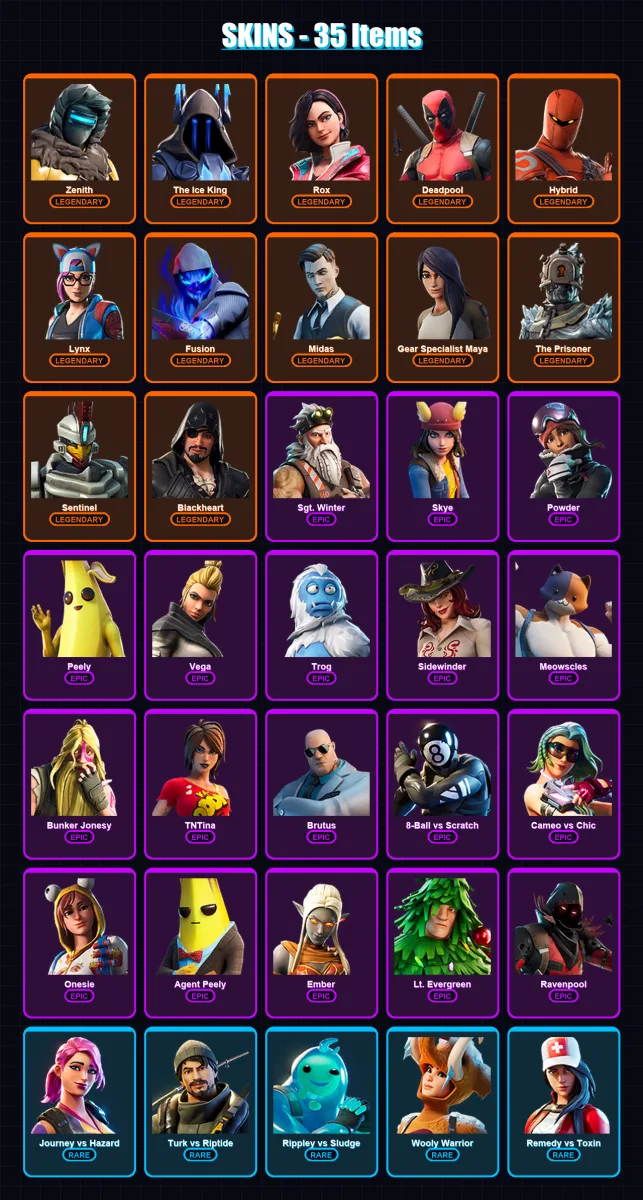 [PS4/PS5/XBOX/PC] | Zenith | The Ice King | Rox | Deadpool | Hybrid | 35 skin | 33 pickaxe | 42 emote | 43 glider | Lv718
