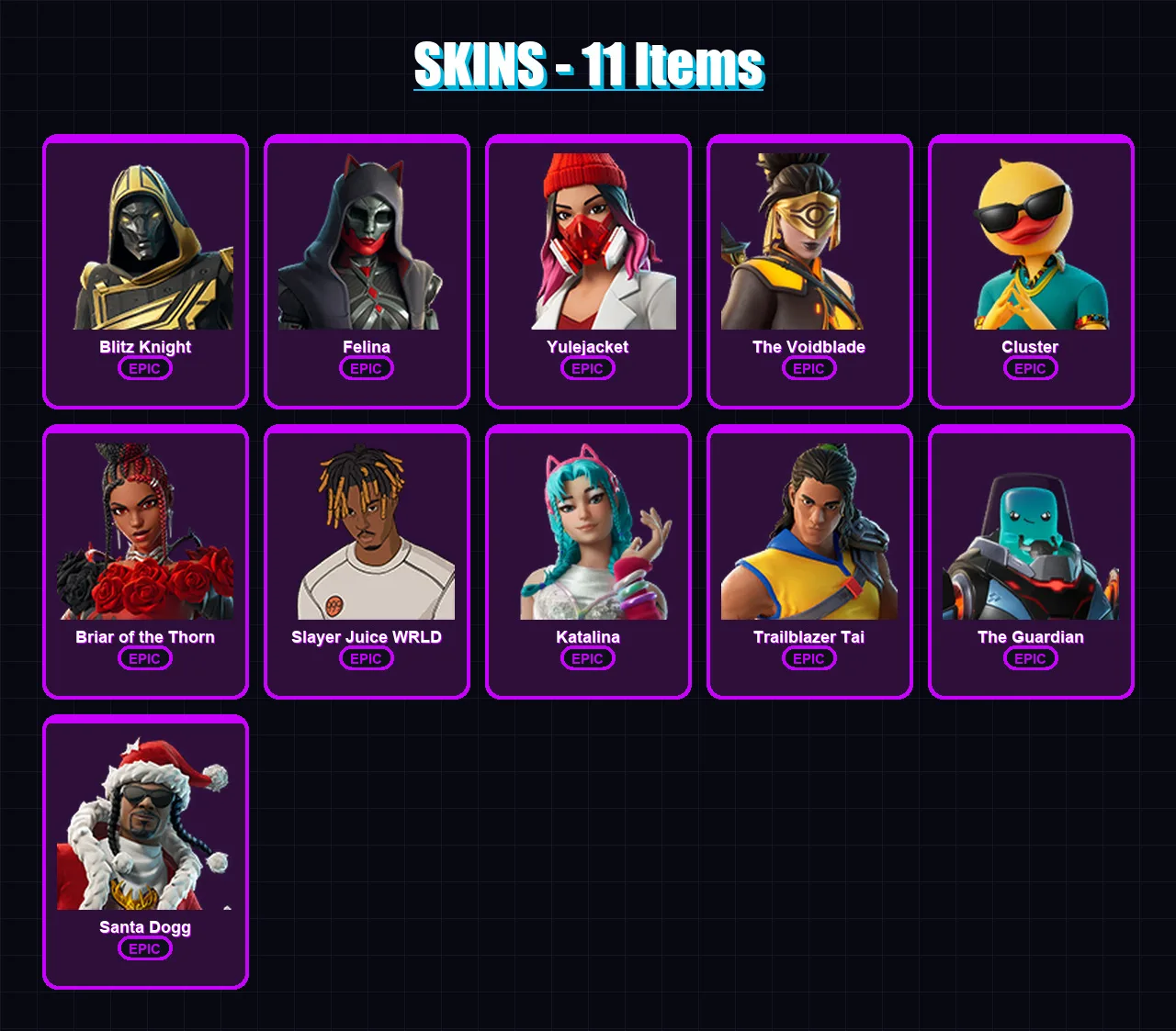 [SWITCH/XBOX/PSN/PC] | Blitz Knight | Felina | Yulejacket | The Voidblade | Cluster | 11 skin | 68 pickaxe | 29 emote | 45 glider | Lv1252