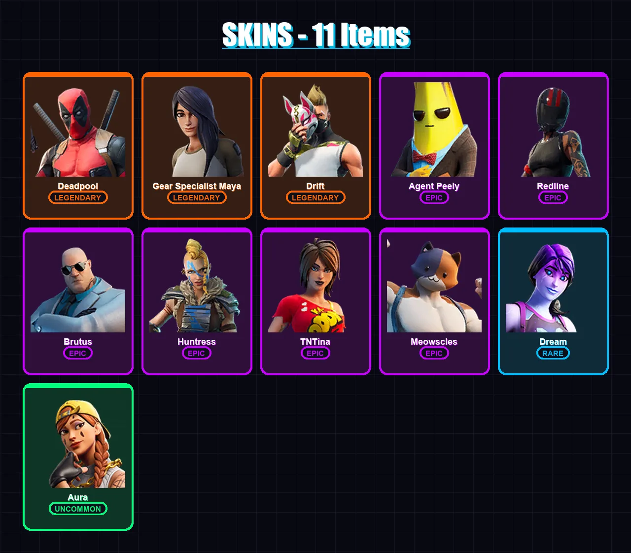 [PC/XBOX/PSN] | Deadpool | Gear Specialist Maya | Drift | Agent Peely | Redline | 11 skin | 10 pickaxe | 8 emote | 11 glider | Lv96