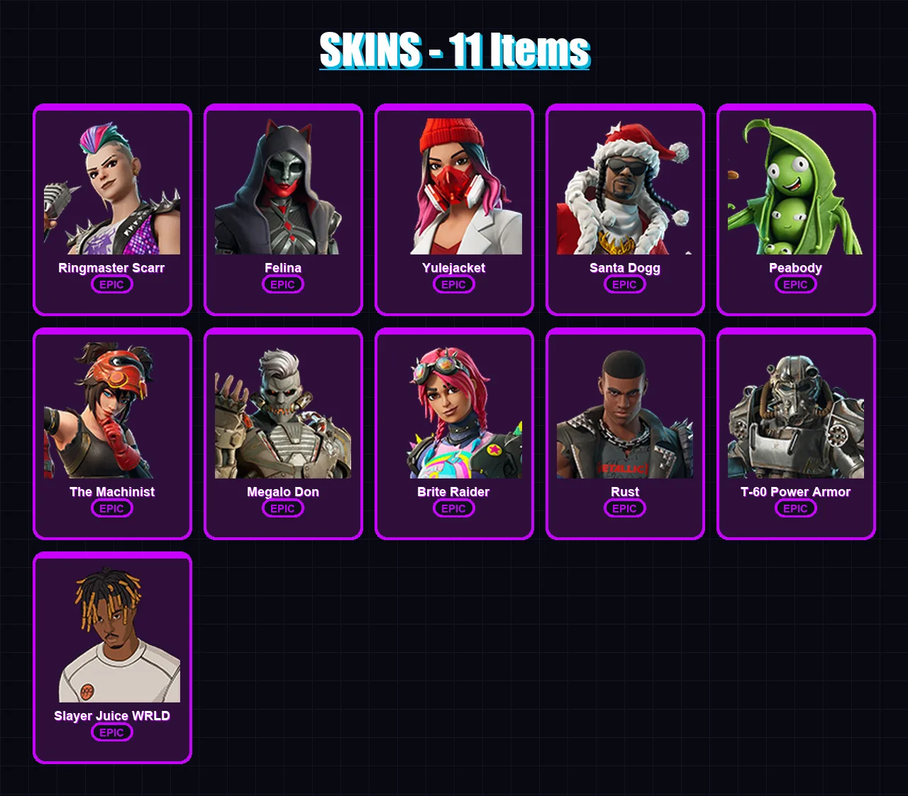 [PC/XBOX/PSN] | Ringmaster Scarr | Felina | Yulejacket | Santa Dogg | Peabody | 11 skin | 38 pickaxe | 21 emote | 27 glider | Lv448