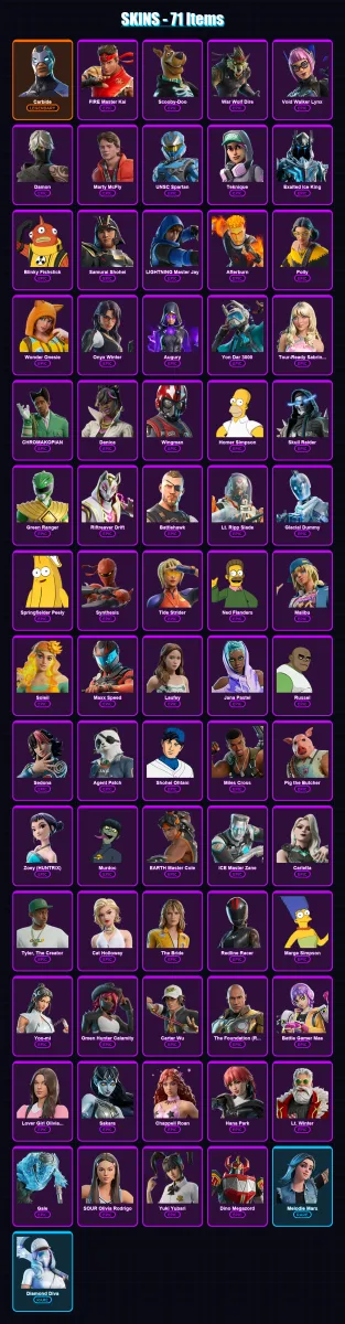 [PC/XBOX/PSN] | Carbide | FIRE Master Kai | Scooby-Doo | War Wolf Dire | Void Walker Lynx | 71 skin | 80 pickaxe | 63 emote | 33 glider | Lv324