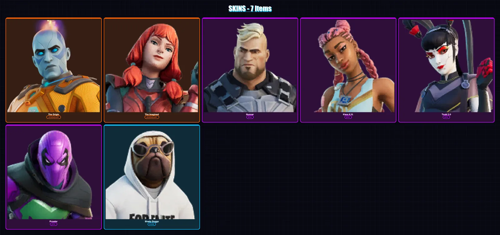 [PC/XBOX/PSN] | The Origin | The Imagined | Gunnar | Kiara K.O. | Tsuki 2.0 | 7 skin | 11 pickaxe | 9 emote | 15 glider | Lv137