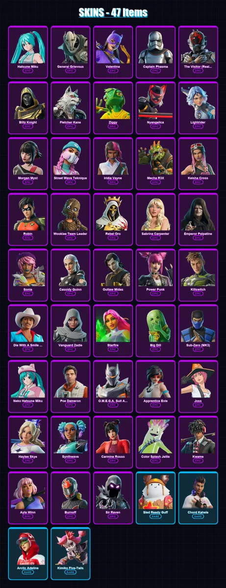 [PC/XBOX/PSN] | Hatsune Miku | General Grievous | Valentina | 47 skin | Lv695 — Fortnite account