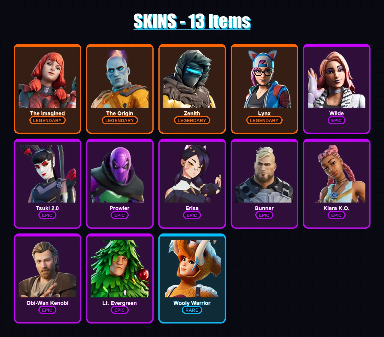 [PC/XBOX/PSN] | The Imagined | The Origin | Zenith | Lynx | Wilde | 13 skin | 20 pickaxe | 12 emote | 18 glider | Lv218 — Fortnite account