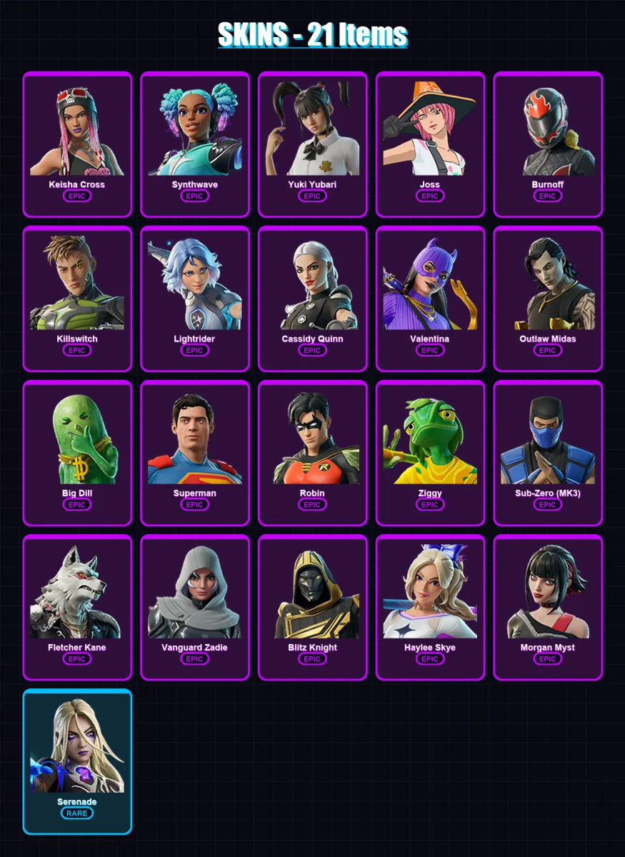 [SWITCH/XBOX/PSN/PC] | Keisha Cross | Synthwave | Yuki Yubari | Joss | Burnoff | 21 skin | 50 pickaxe | 26 emote | 35 glider | Lv616 — Fortnite account