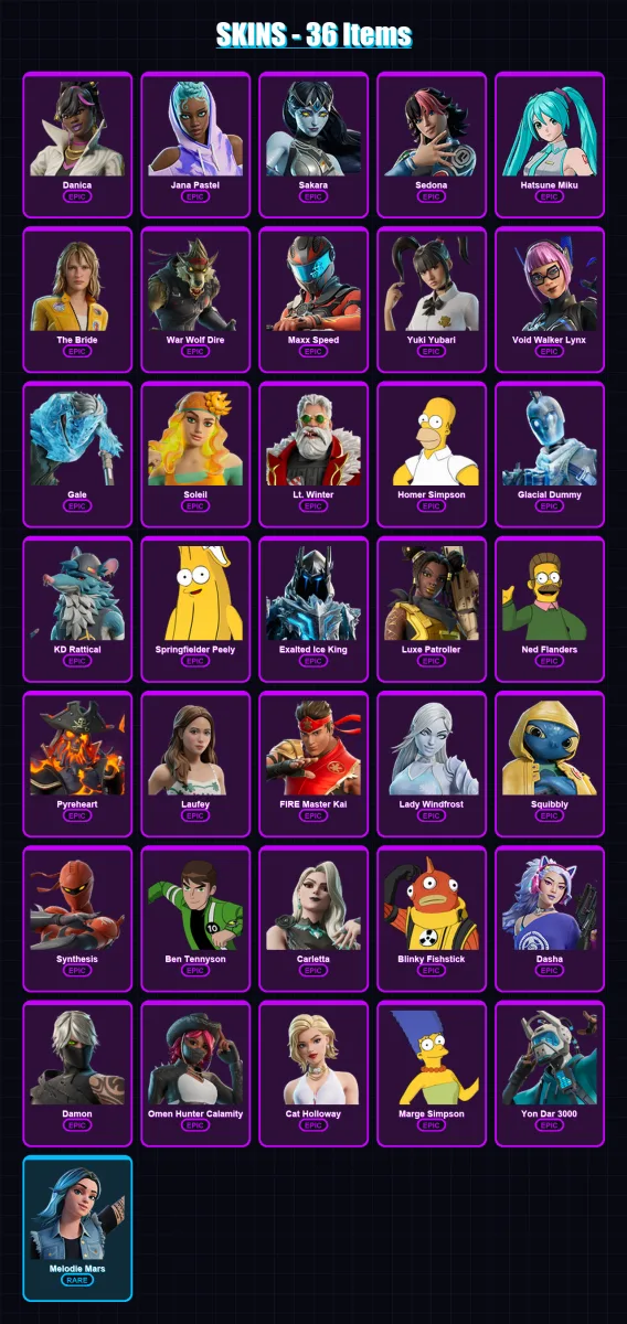 [PC/PSN] | Danica | Jana Pastel | Sakara | Sedona | Hatsune Miku | 36 skin | 56 pickaxe | 34 emote | 31 glider | Lv248