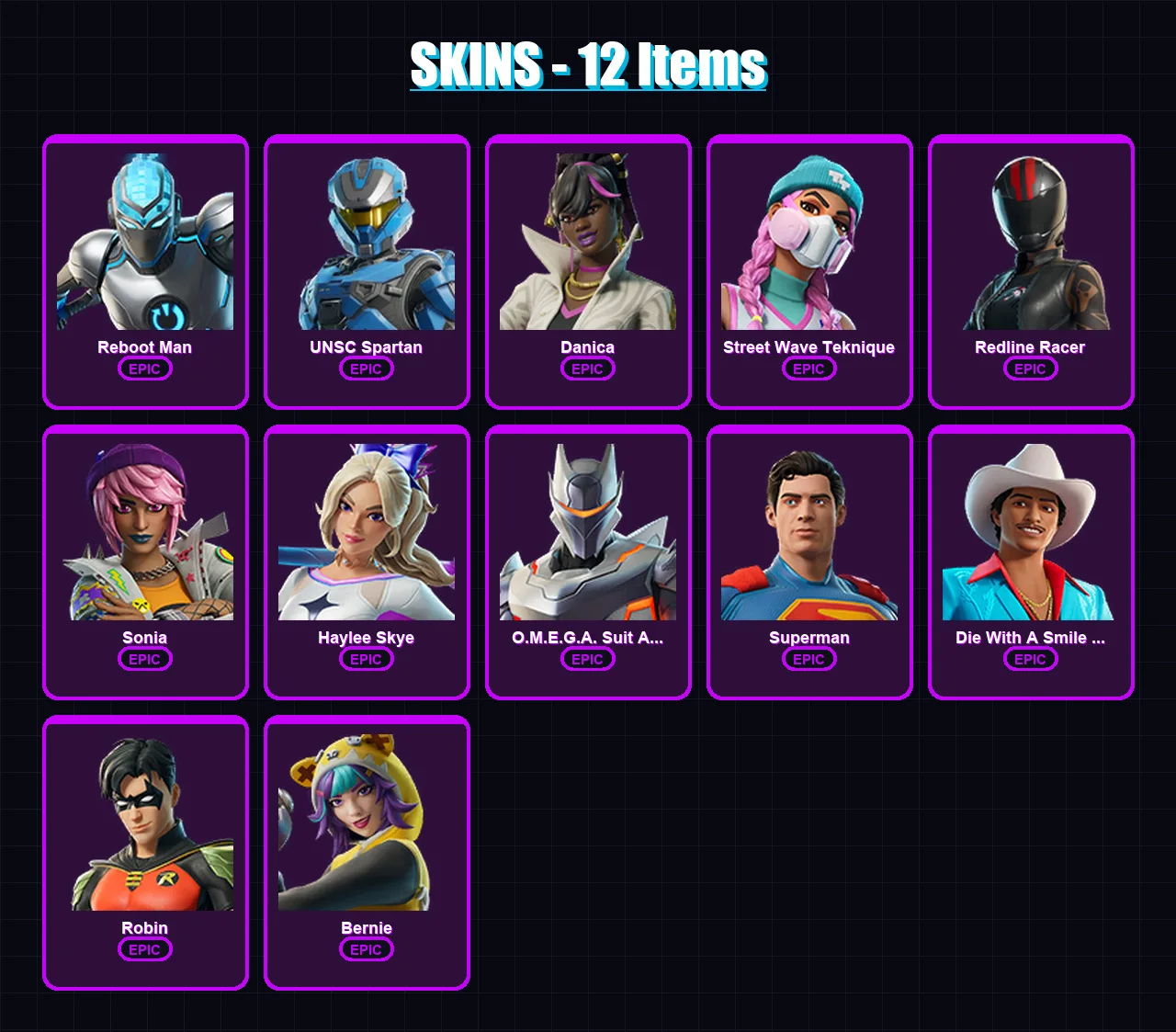 [PC/XBOX/PSN] | Reboot Man | UNSC Spartan | Danica | Street Wave Teknique | Redline Racer | 12 skin | 12 pickaxe | 12 emote | 12 glider | Lv43