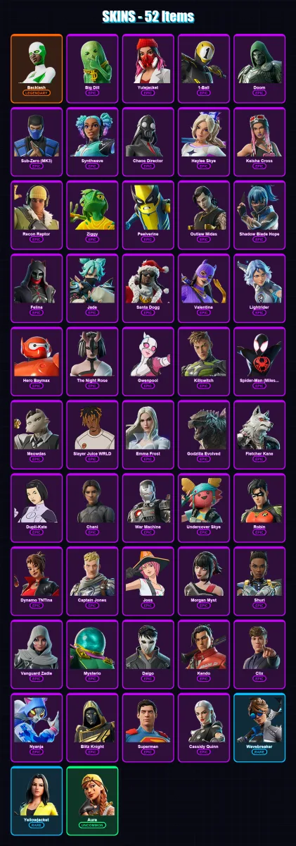 [PC/PSN] | Backlash | Big Dill | Yulejacket | 1-Ball | Doom | 52 skin | 80 pickaxe | 56 emote | 60 glider | Lv1205 — Fortnite account