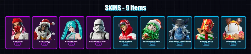 [PS4/PS5/PC] | Yulejacket | Santa Dogg | Hatsune Miku | First Order Stormtrooper | Arctic Adeline | 9 skin | 42 pickaxe | 18 emote | 41 glider | Lv5 — main preview