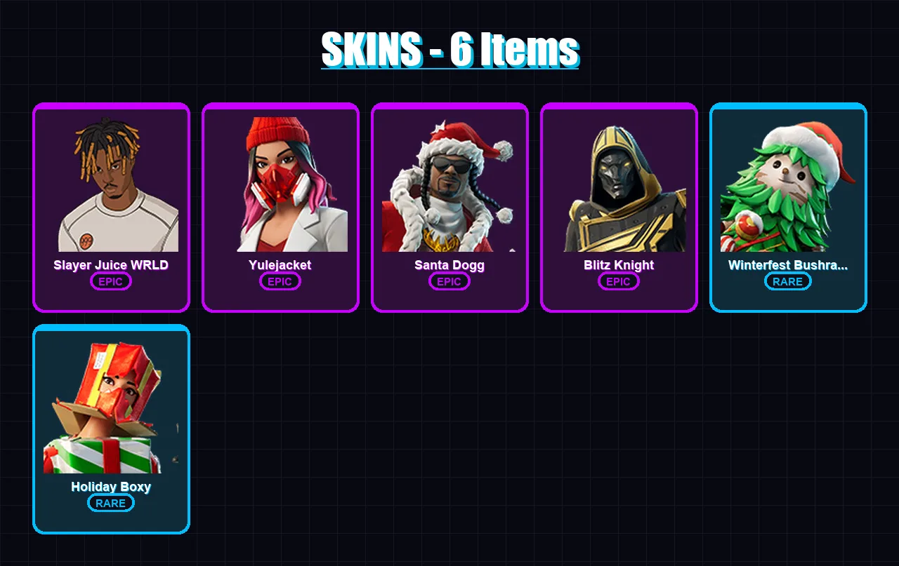 [SWITCH/XBOX/PSN/PC] | Slayer Juice WRLD | Yulejacket | Santa Dogg | 6 skin | Lv193