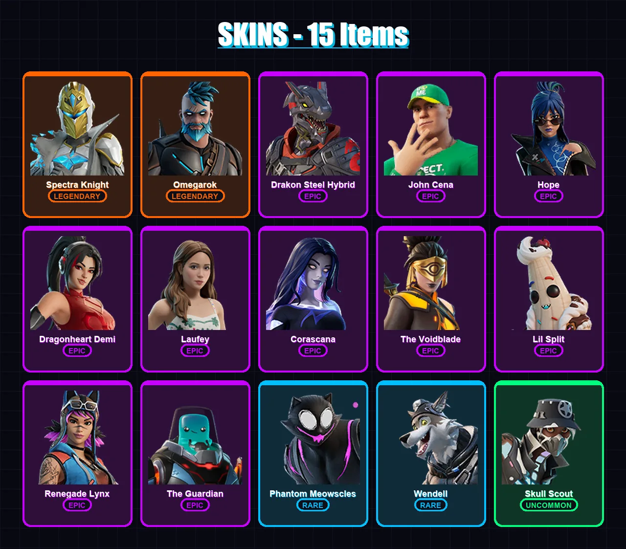 [PC/PSN] | Spectra Knight | Omegarok | Drakon Steel Hybrid | John Cena | Hope | 15 skin | 22 pickaxe | 15 emote | 16 glider | Lv148