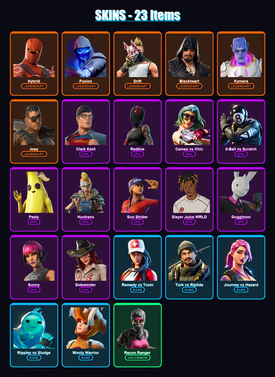 [PC/XBOX/PSN] | Hybrid | Fusion | Drift | Blackheart | Kymera | 23 skin | 33 pickaxe | 37 emote | 37 glider | Lv728 — Fortnite account