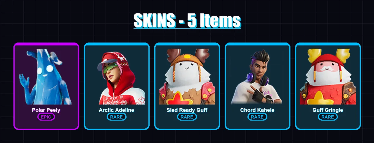 [PC/XBOX/PSN] | Polar Peely | Arctic Adeline | Sled Ready Guff | Chord Kahele | Guff Gringle | 5 skin | 18 pickaxe | 6 emote | 16 glider | Lv167