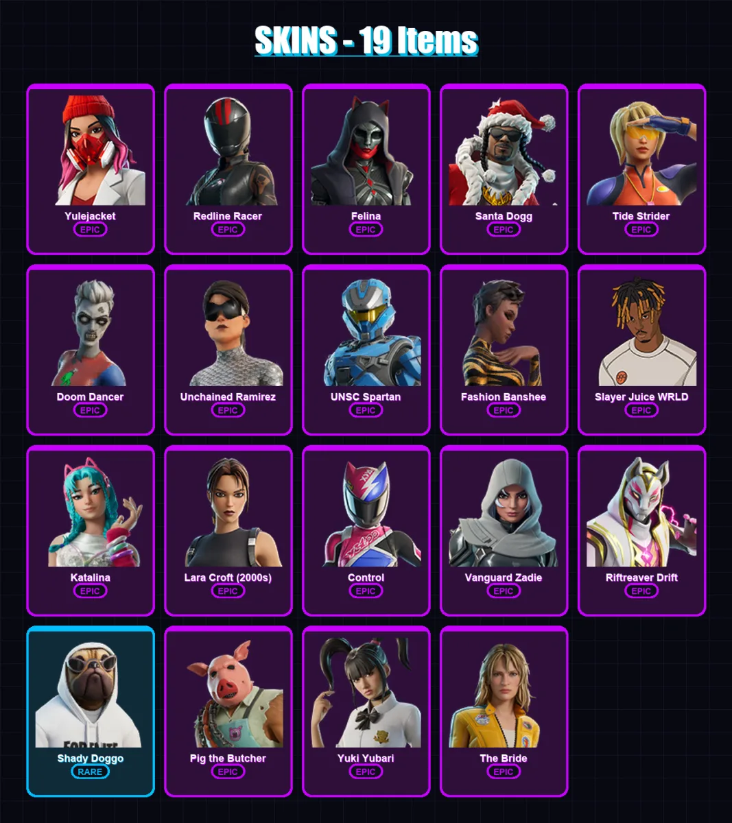 [PC/XBOX/PSN] | Yulejacket | Redline Racer | Felina | Santa Dogg | Tide Strider | 19 skin | 54 pickaxe | 24 emote | 30 glider | Lv565 — Fortnite account