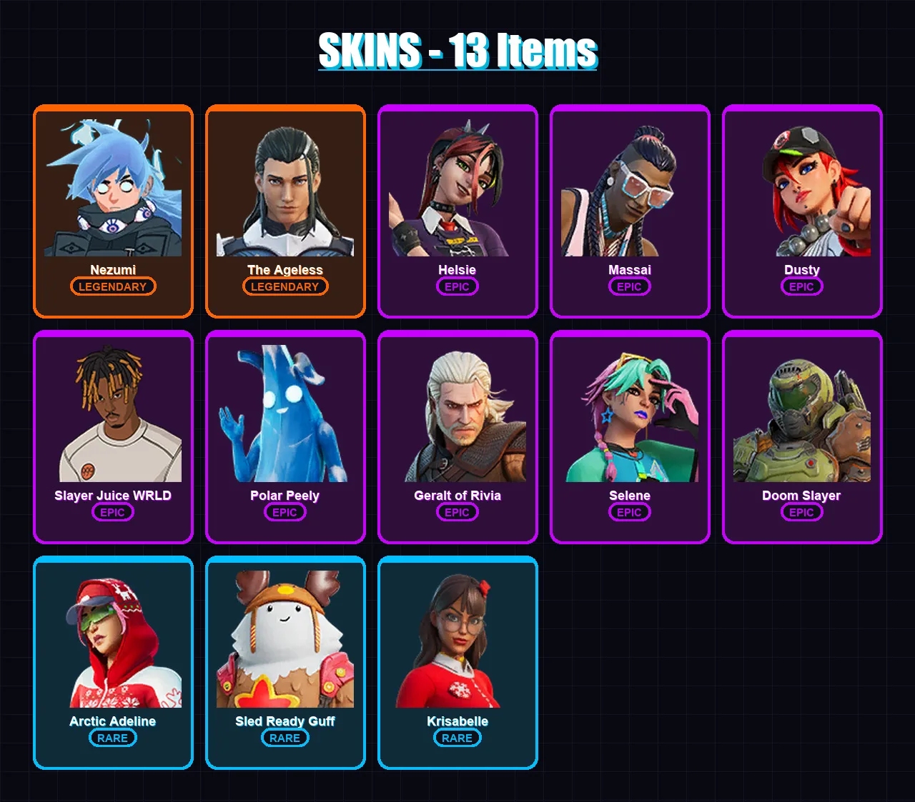 [PC/PSN] | Nezumi | The Ageless | Helsie | Massai | Dusty | 13 skin | 33 pickaxe | 24 emote | 33 glider | Lv416