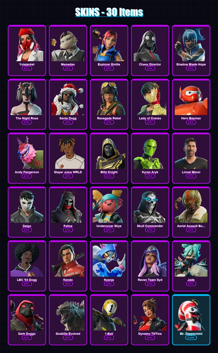 [PC/XBOX/PSN] | Yulejacket | Meowdas | Explorer Emilie | Chaos Director | Shadow Blade Hope | 30 skin | 59 pickaxe | 29 emote | 38 glider | Lv621