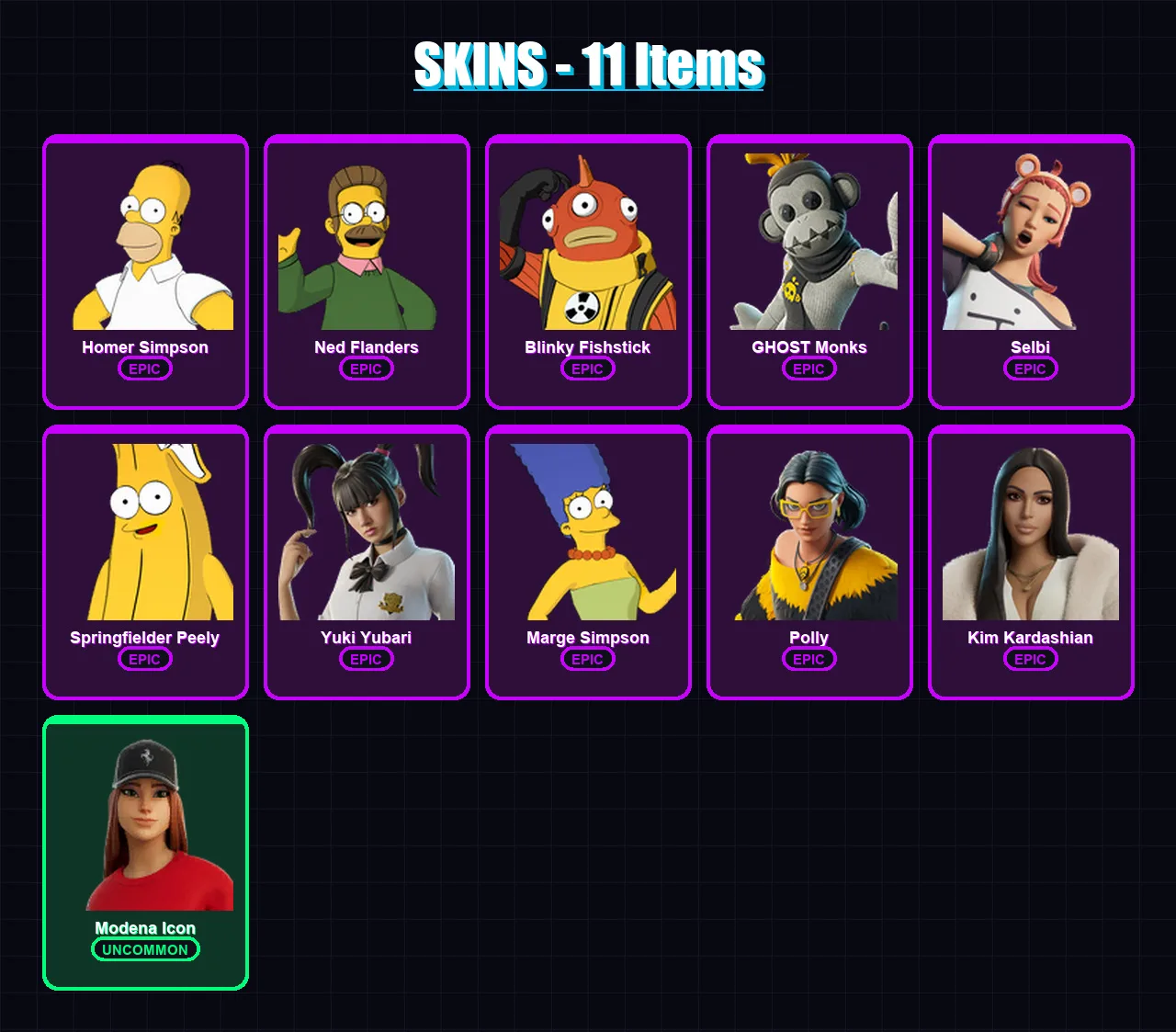 [PC/XBOX] | Homer Simpson | Ned Flanders | Blinky Fishstick | GHOST Monks | Selbi | 11 skin | 49 pickaxe | 22 emote | 28 glider | Lv422