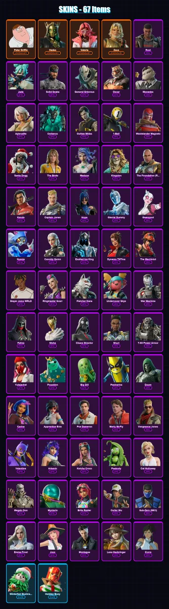 [PS4/PS5/XBOX/PC] | Peter Griffin | Hades | Valeria | Zeus | Rust | 67 skin | 100 pickaxe | 98 emote | 72 glider | Lv833