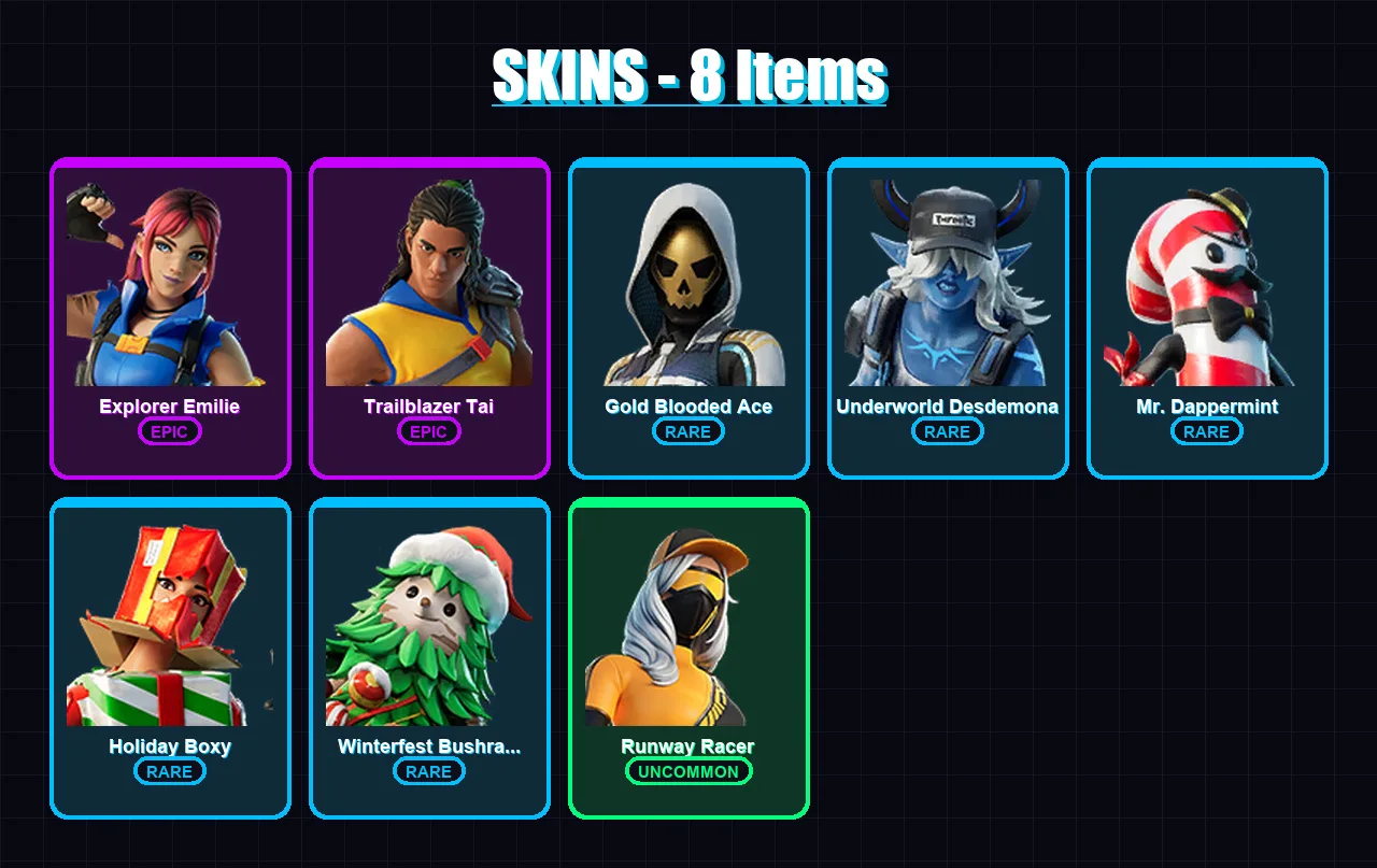 [PC/XBOX/PSN] | Explorer Emilie | Trailblazer Tai | Gold Blooded Ace | 8 skin | Lv825
