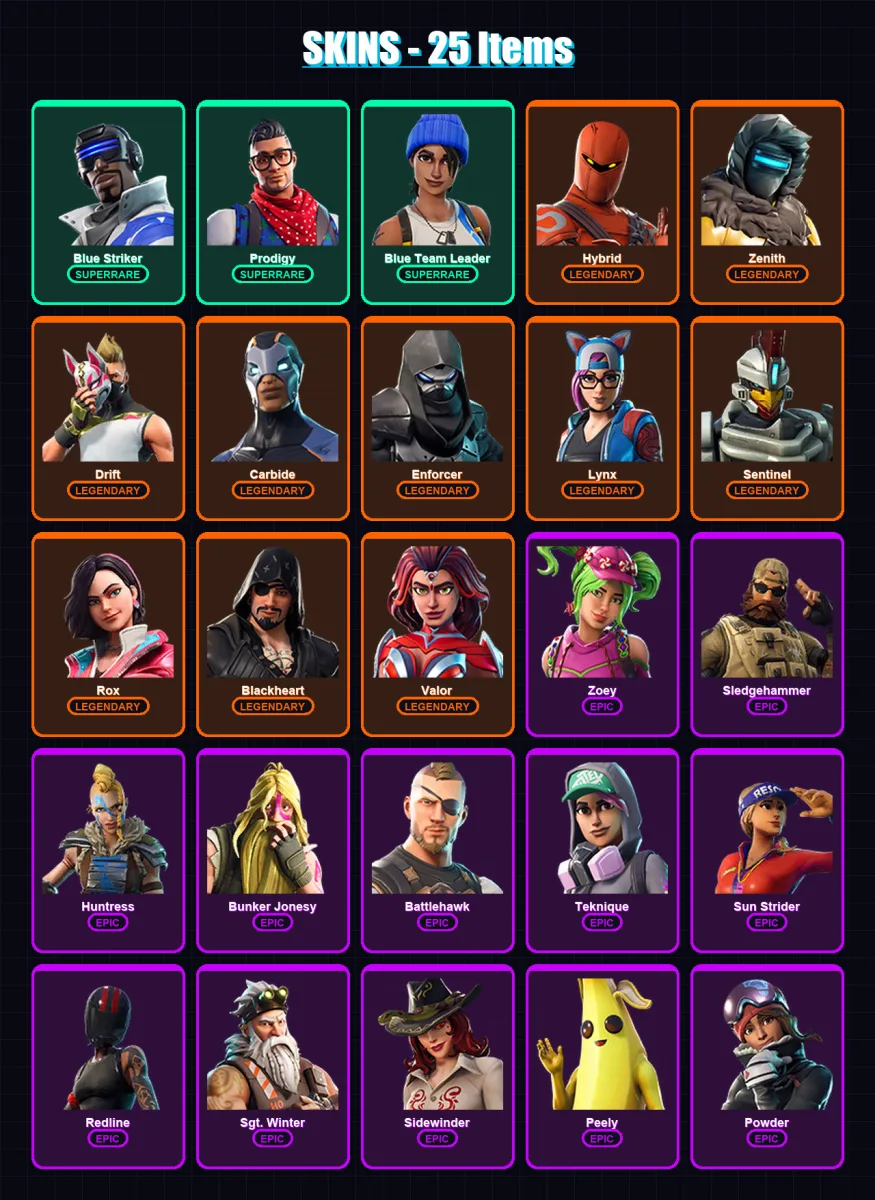 [PS4/PS5/XBOX/PC] | Blue Striker | Prodigy | Blue Team Leader | Hybrid | Zenith | 25 skin | 28 pickaxe | 42 emote | 42 glider | Lv737