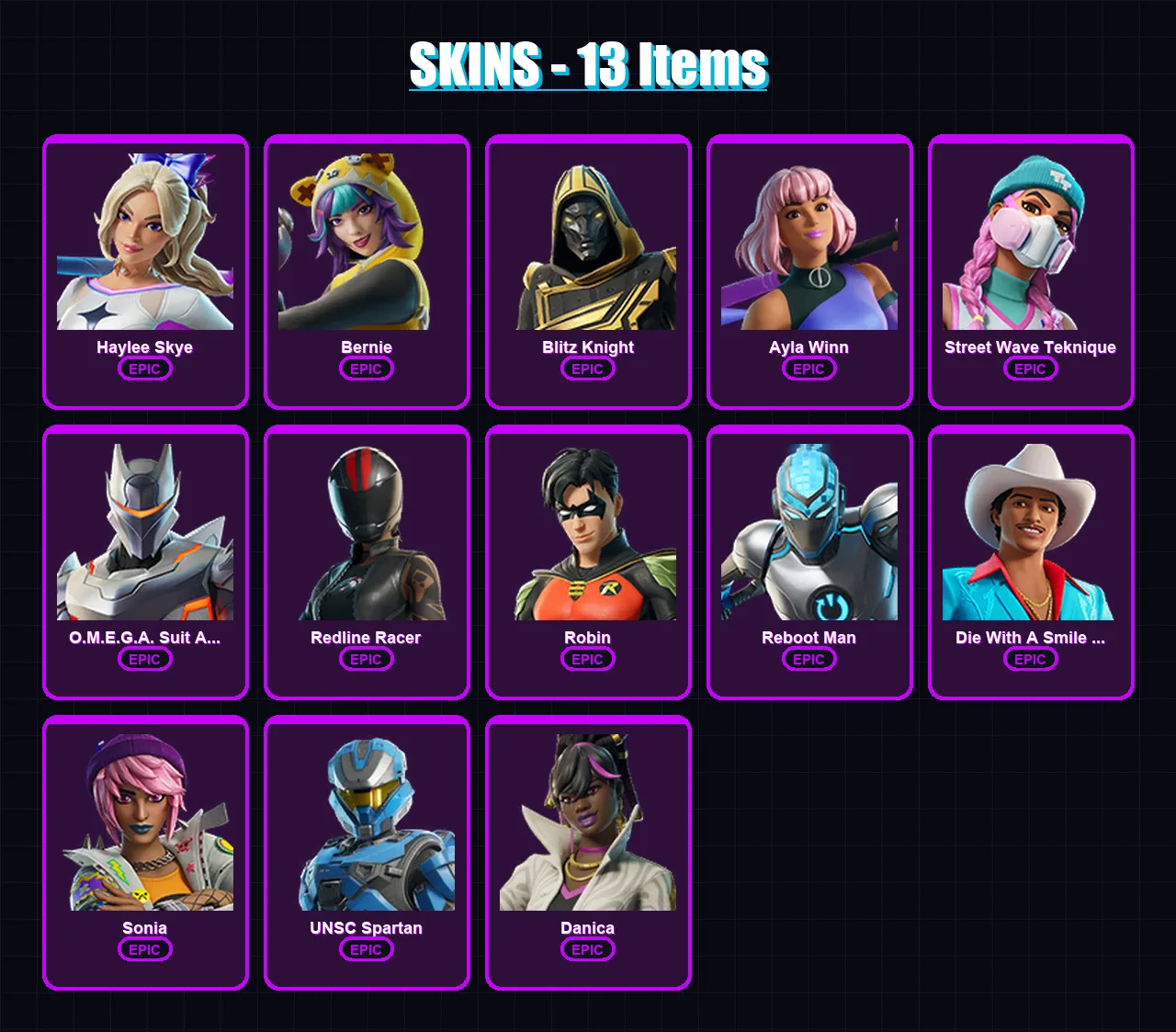 [PC/XBOX/PSN] | Haylee Skye | Bernie | Blitz Knight | Ayla Winn | Street Wave Teknique | 13 skin | 12 pickaxe | 11 emote | 10 glider | Lv77