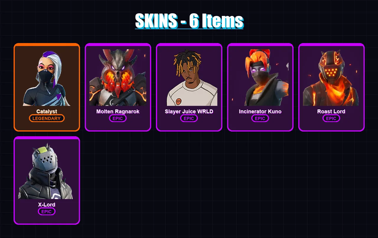 [PS4/PS5/XBOX/PC] | Catalyst | Molten Ragnarok | Slayer Juice WRLD | 6 skin | Lv503