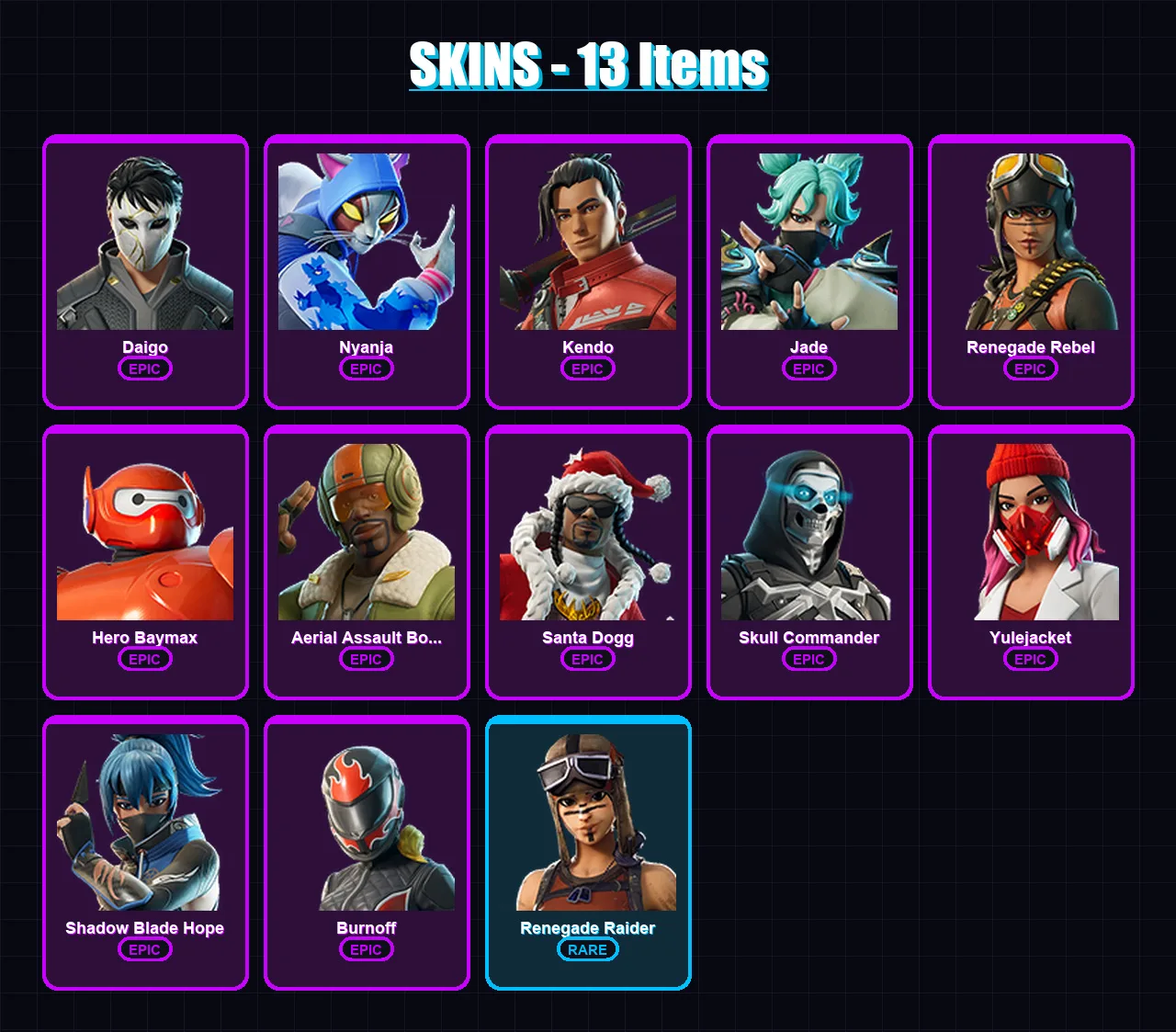 [PC/XBOX/PSN] | Daigo | Nyanja | Kendo | Jade | Renegade Rebel | 13 skin | 23 pickaxe | 16 emote | 18 glider | Lv126