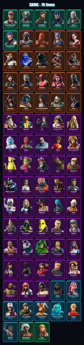 [PC/XBOX/PSN] | Rose Team Leader | Elite Agent | The Reaper | Warpaint | Havoc | 78 skin | 86 pickaxe | 81 emote | 81 glider | Lv1155